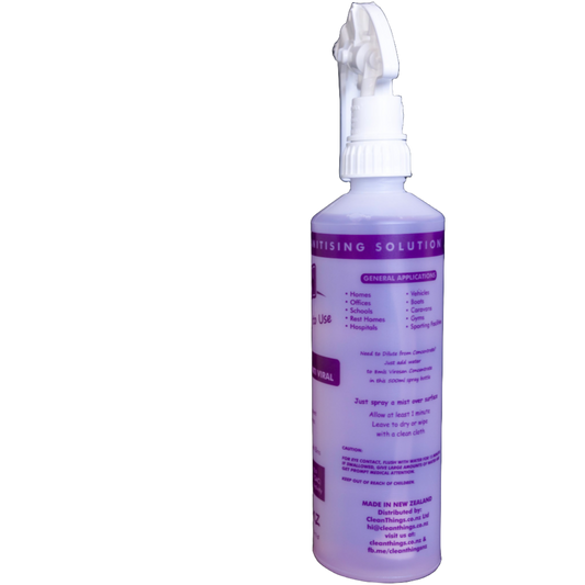 Virosan Sanitizer Deodorizer ready to use in refillable 500ml spray bottle Just spray a mist & sanitize & deodorize. backview
