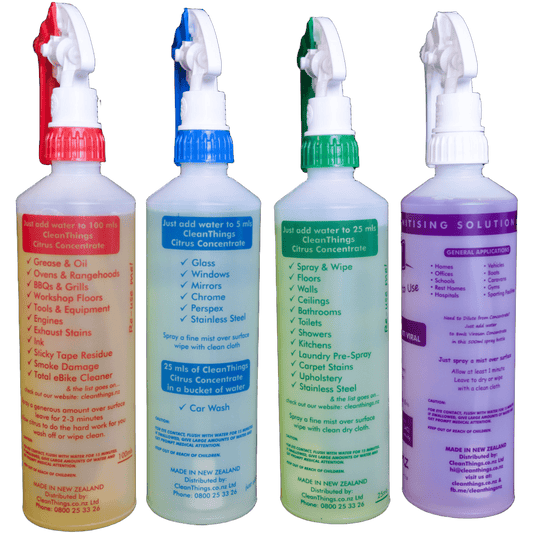 Spray Bottles (set of 4): Heavy Duty Cleaner + Glass Cleaner + Multi Purpose Cleaner + Virosan Sanitiser De - Odouriser - Cleaning Product - Clean Things