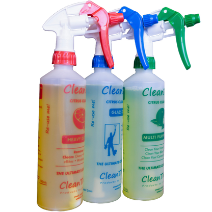 3 Citrus Cleaner Spray Bottles ready2use 500ml Red Heavy Duty Cleaner Blue Glass Cleaner Green MultiPurpose Cleaner Re-Use Me