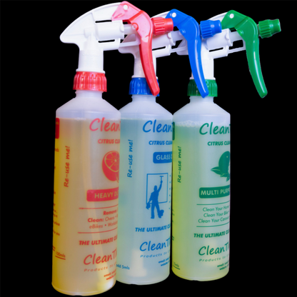 Citrus Cleaner Spray Bottles set of 3 Red Heavy Duty Cleaner & Blue Glass Cleaner & Green Multi Purpose Cleaner refill reuse