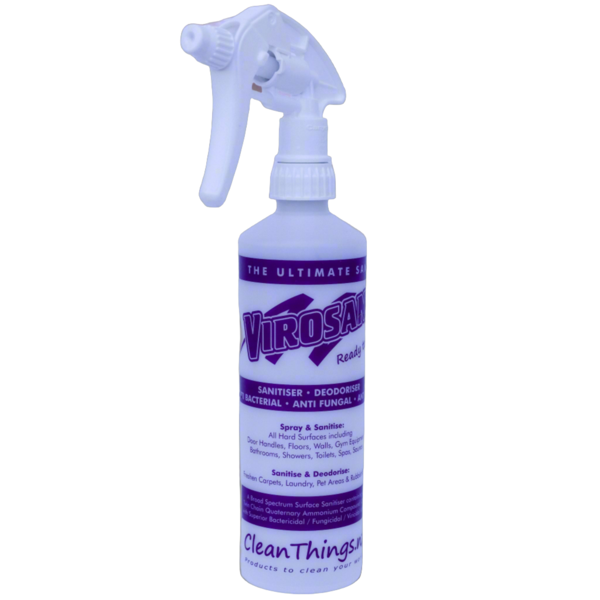 Empty Spray Bottle for Virosan Sanitiser Deodouriser antibacterial antifungal antiviral use concentrate & reuse again & again
