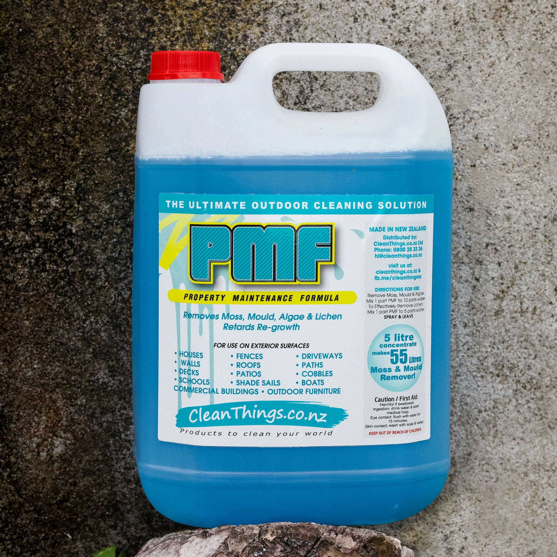 Outdoor Cleaner PMF 5 ltr makes 50 ltrs moss mould algae lichen remover clean deck fence path etc before & after n background