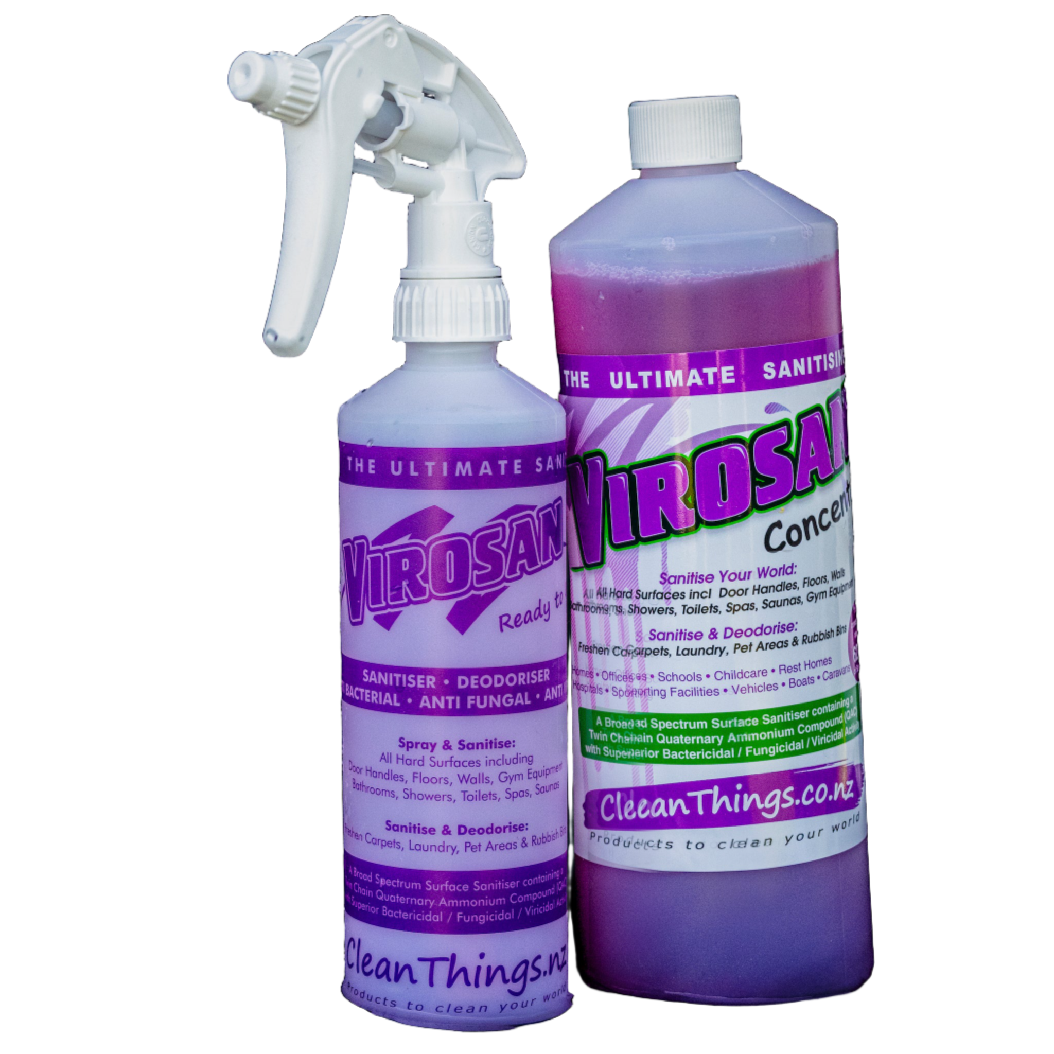 Virosan ready to use Spray Bottle & Virosan Sanitiser Deodouriser Concentrate 1 ltr so you can refill spray bottle 124 times