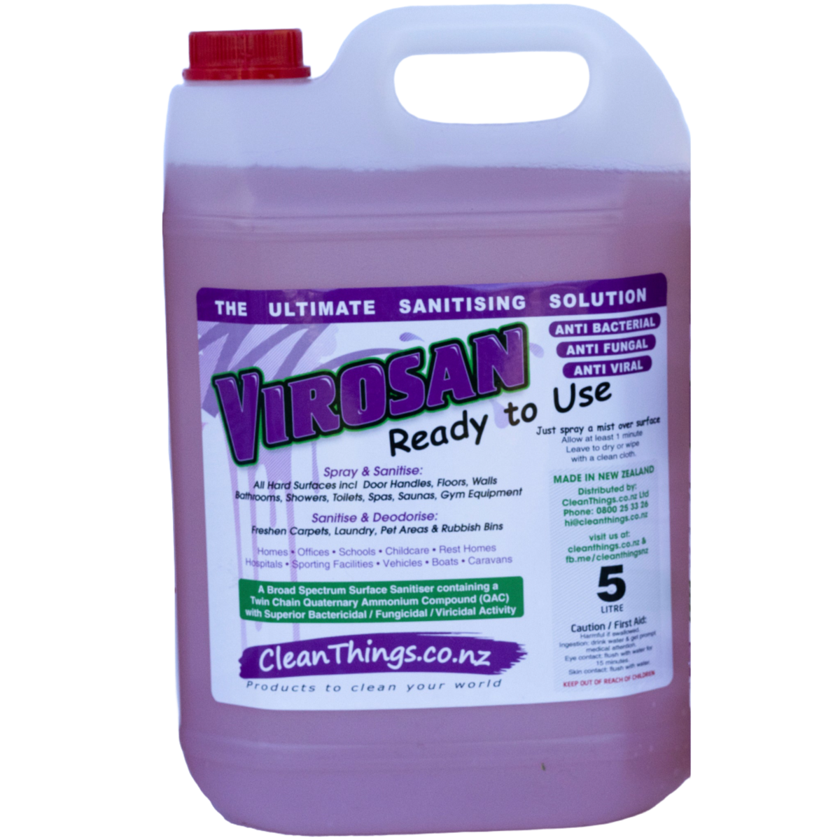 Virosan Ready2use 5 ltr Sanitise surfaces laundry beds gyms Deodorise food scrap bins rubbish urine vomit & pet odour remover