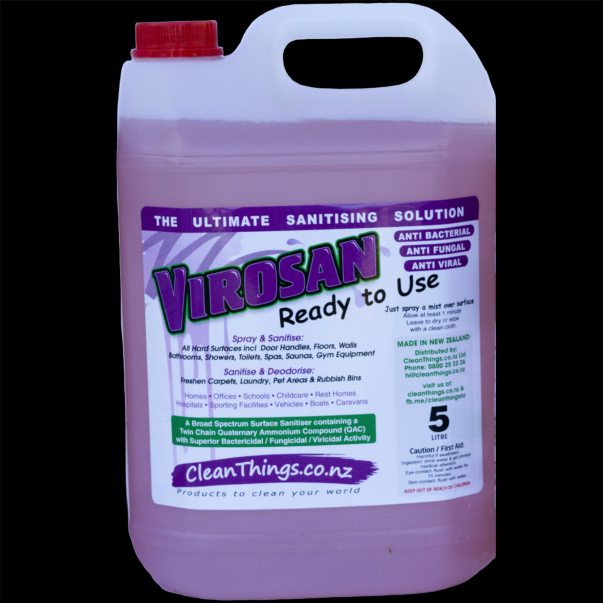 Sanitiser Deodoriser 5L Ready2use AntiBacterial AntiFungal AntiViral Sanitise surfaces laundry Kill smell rubbish urine vomit