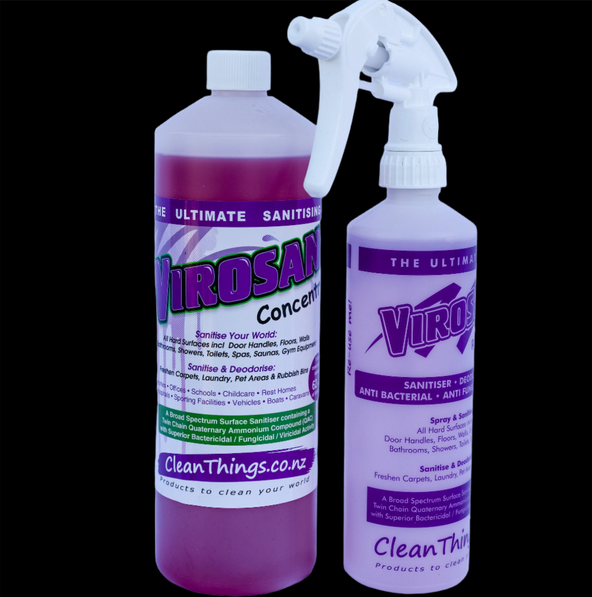 Virosan Sanitiser Deodouriser Concentrate 1 litre plus a spray bottle you can reuse & refill 124 times. Sanitise & Deodourise