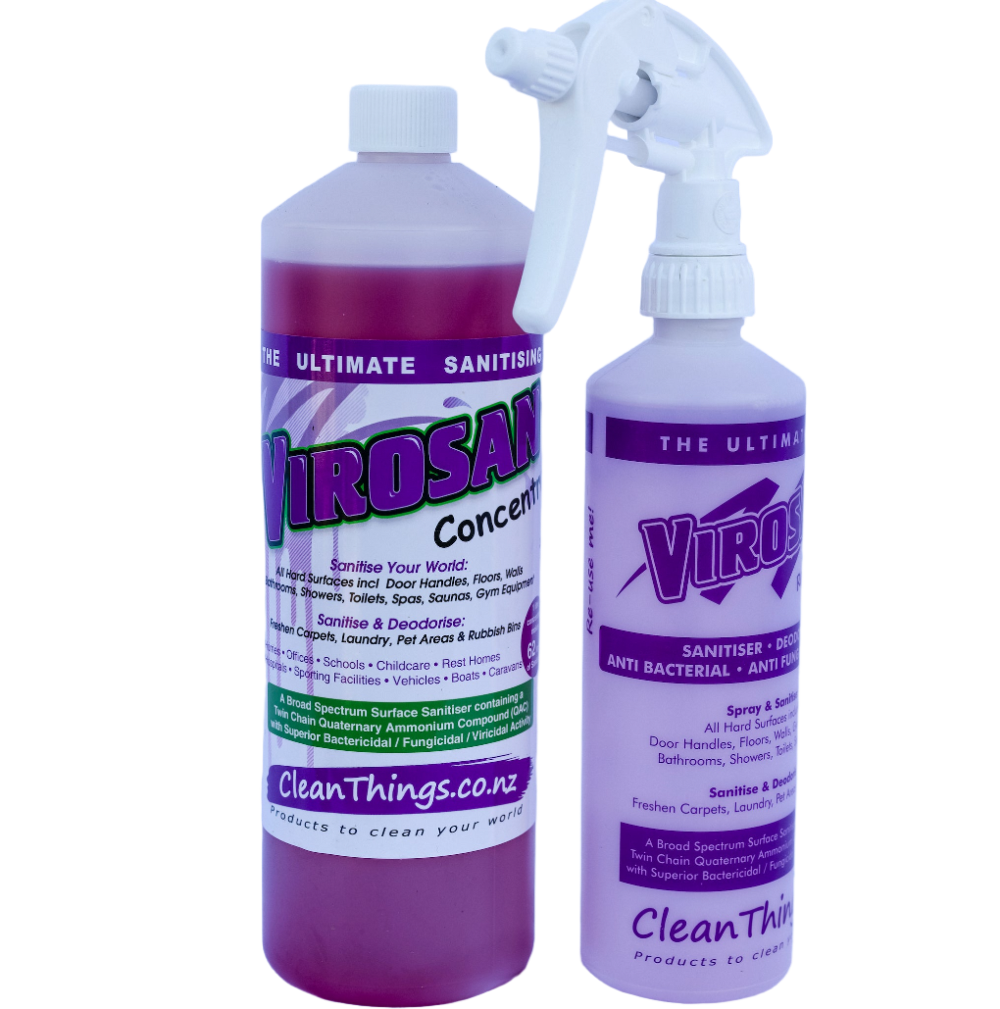 Virosan Sanitiser Deodouriser Concentrate 1 litre plus spray bottle you can re-use & refill 124 times. Sanitise & De-odourise
