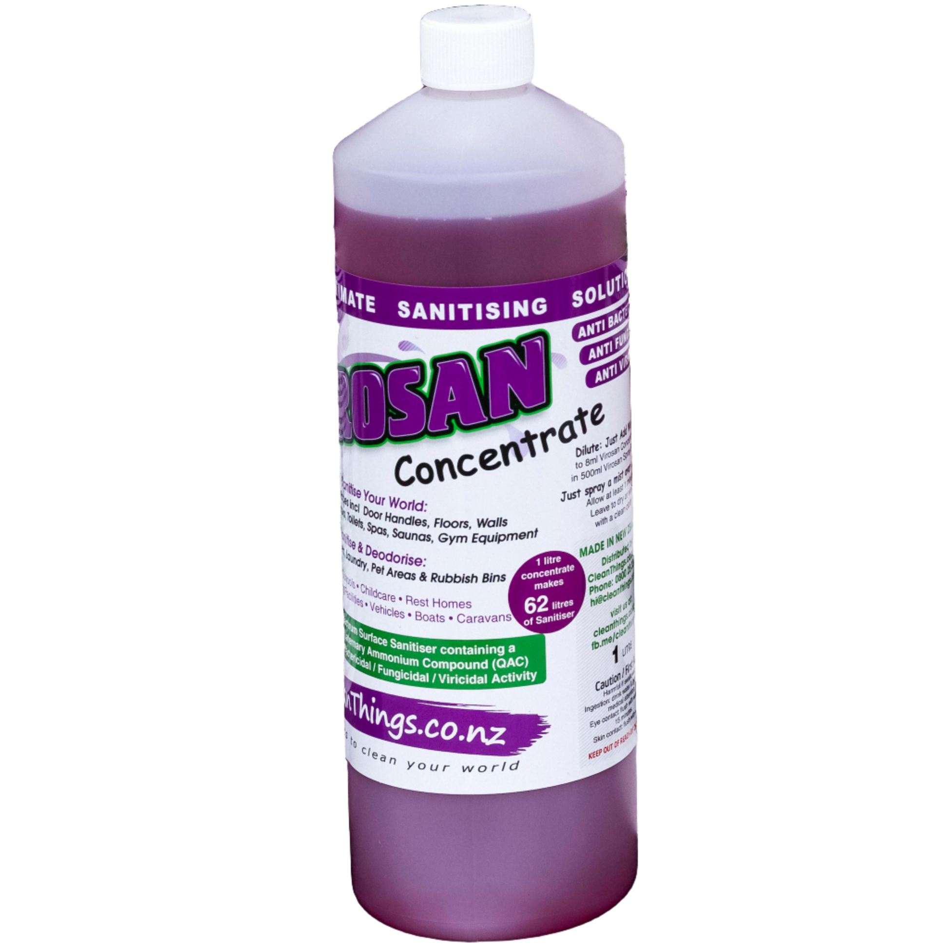 Virosan Sanitiser Deodouriser Concentrate 1 litre makes 62 litres Sanitise surfaces, laundry and Deodourise Kill bad smells