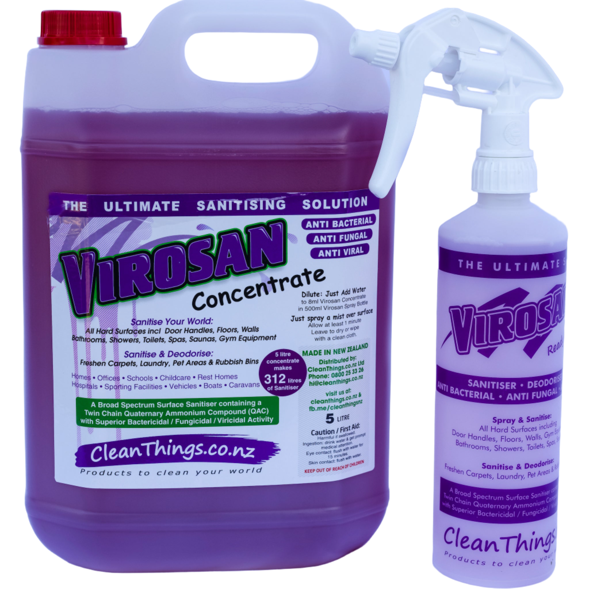 Virosan Sanitiser De-odouriser Concentrate 5 litres makes 312 litres and a ready to use spray bottle you can refill 625 times