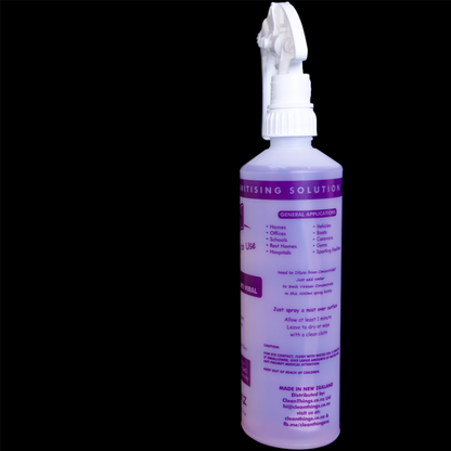 Virosan Sanitiser Deodouriser ready2use in refillable 500ml spray bottle. Just spray a mist & sanitise & deodourise. backview