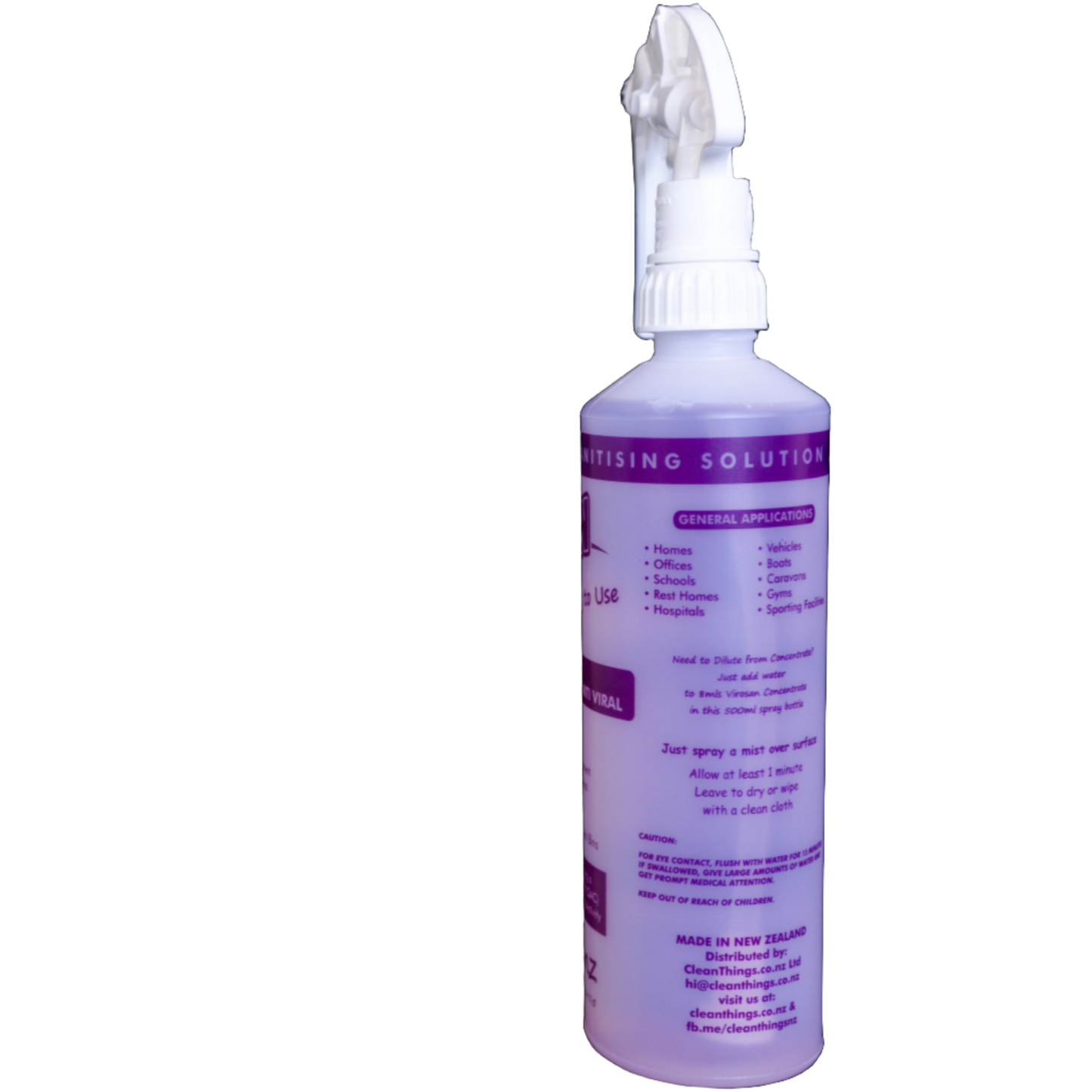 Virosan Sanitizer Deodorizer ready to use in refillable 500ml spray bottle Just spray a mist & sanitize & deodorize. backview