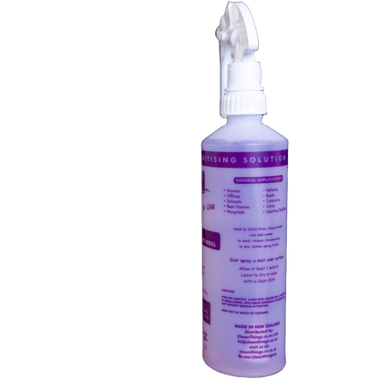 Virosan Sanitizer Deodorizer ready to use in refillable 500ml spray bottle Just spray a mist & sanitize & deodorize. backview