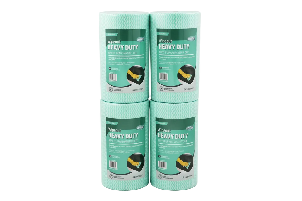 Green Sorb-X Wipeout Heavy Duty Rolls Stacked. Quantity 4