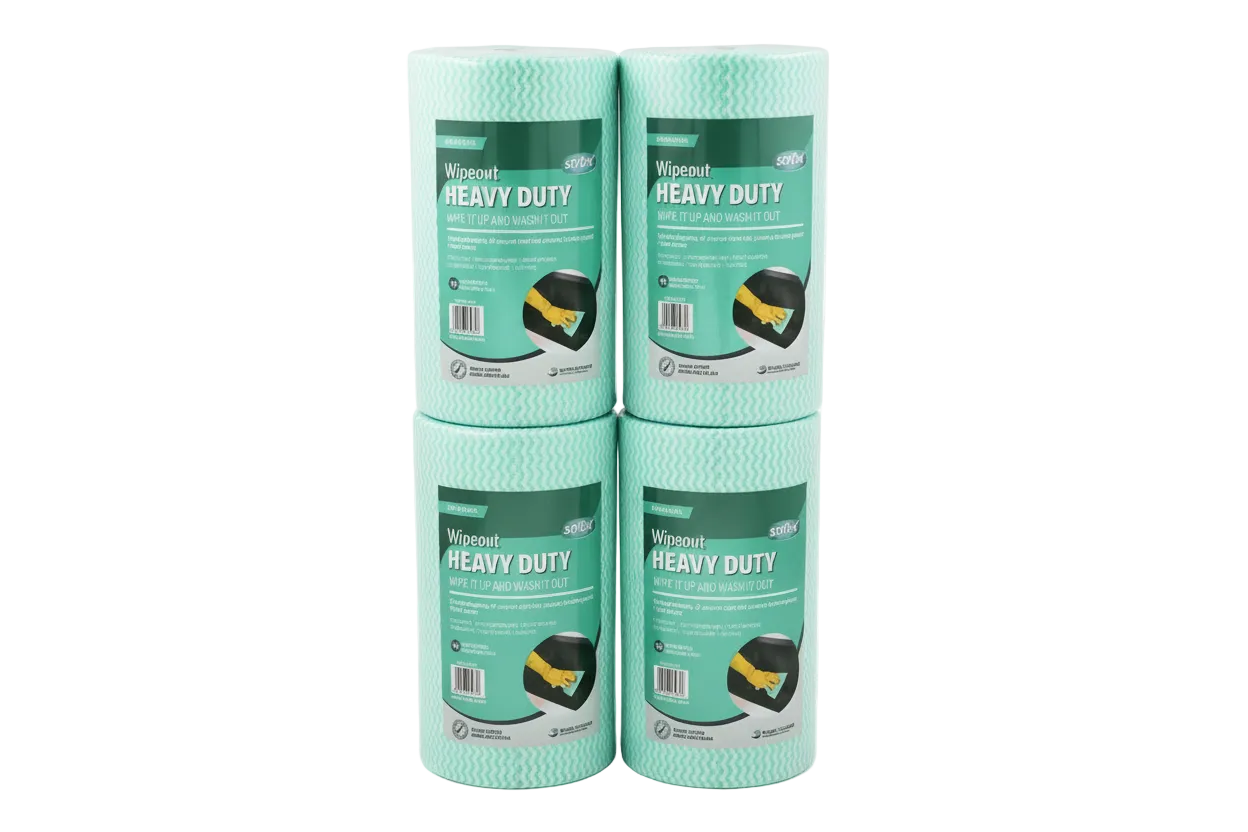 Green Sorb-X Wipeout Heavy Duty Rolls Stacked. Quantity 4