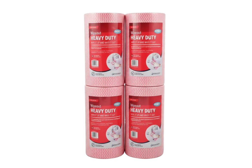 Red Sorb-X Wipeout Heavy Duty Rolls Stacked. Quantity 4