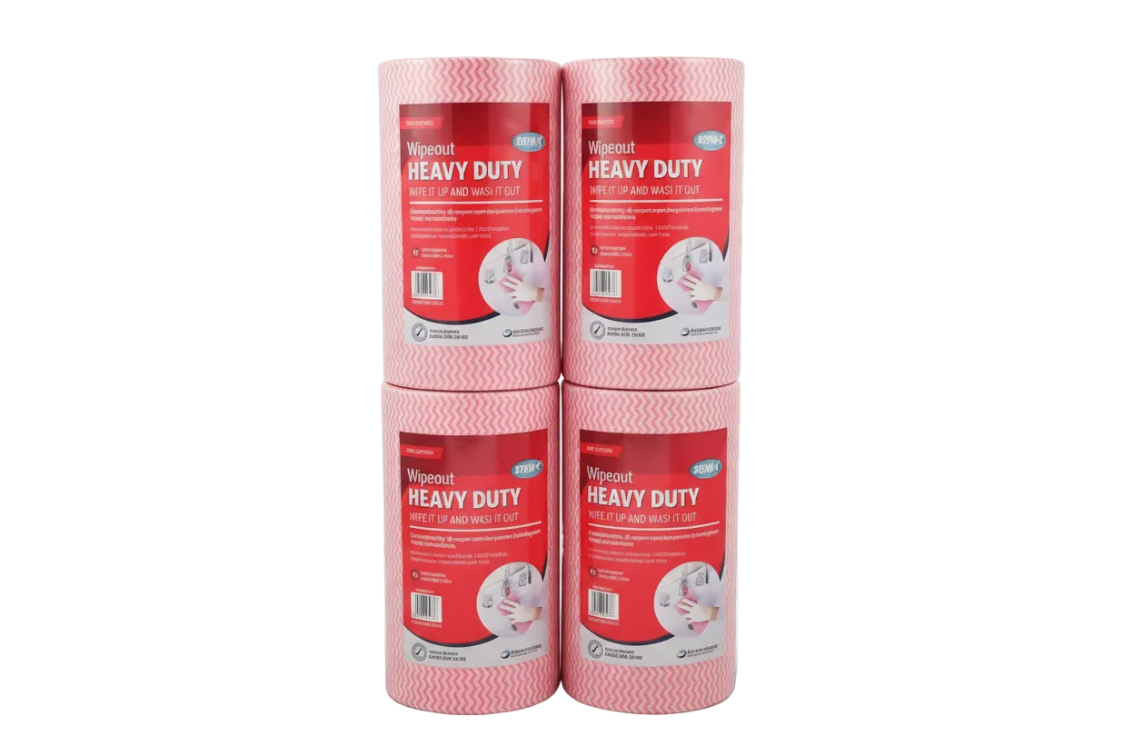 Red Sorb-X Wipeout Heavy Duty Rolls Stacked. Quantity 4