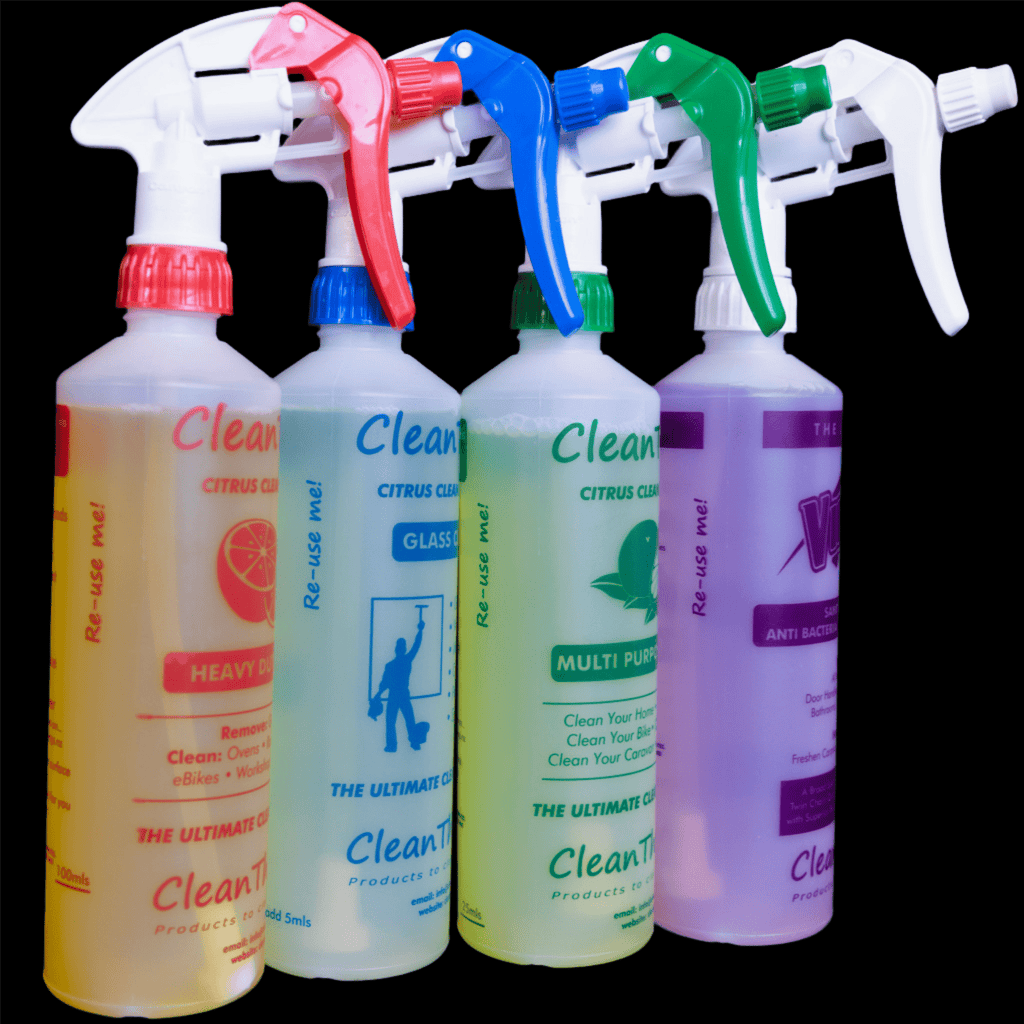 Spray Bottles (set of 4): Heavy Duty Cleaner + Glass Cleaner + Multi Purpose Cleaner + Virosan Sanitiser De - Odouriser - Cleaning Product - Clean Things