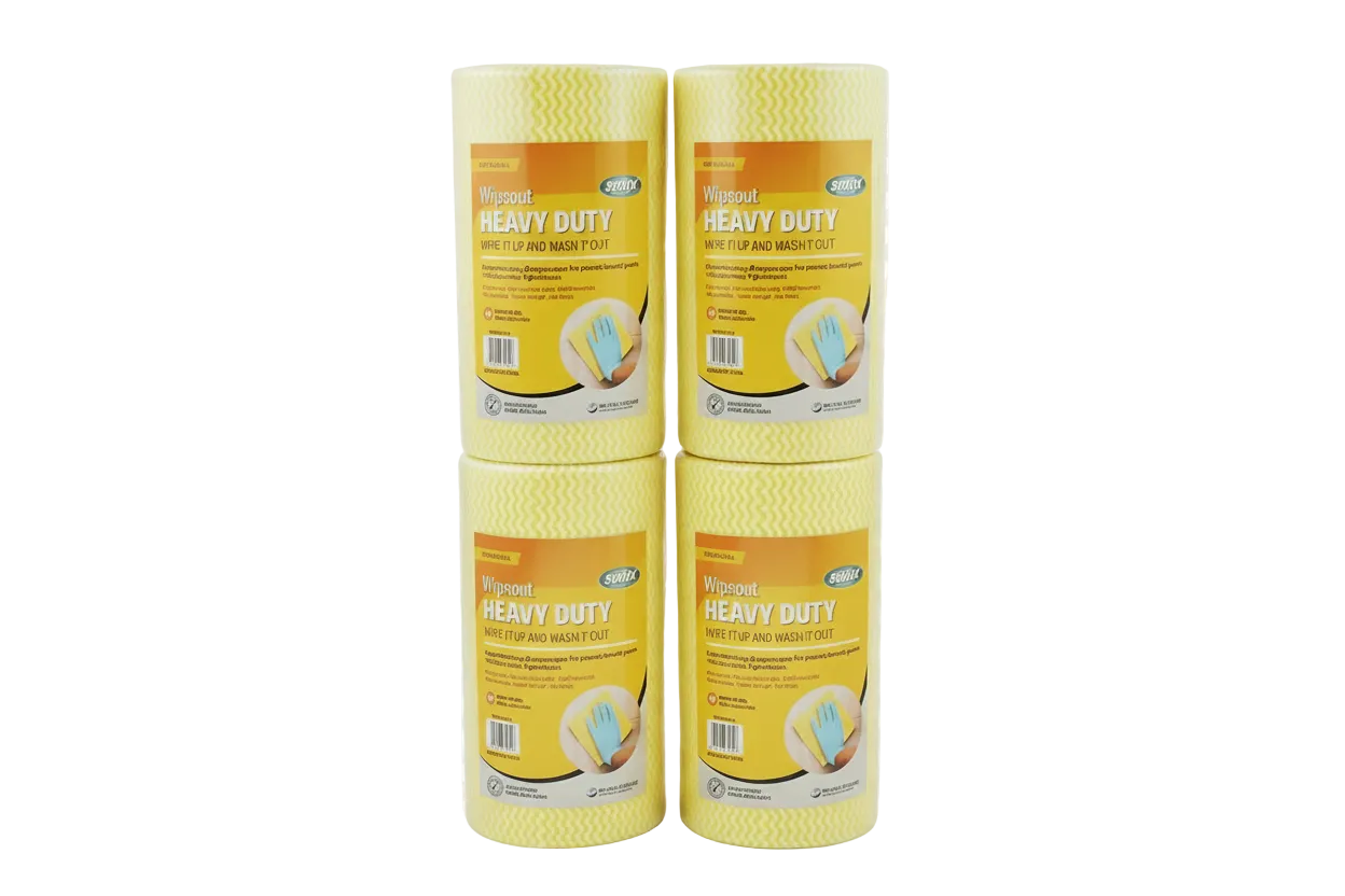 Yellow Sorb-X Wipeout Heavy Duty Rolls Stacked. Quantity 4
